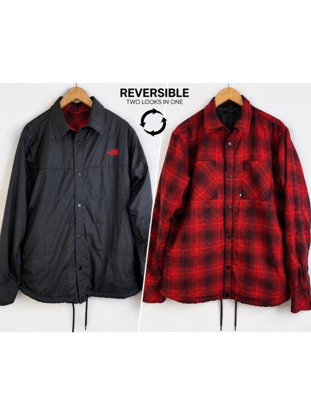 The North Face Mens Reversible Insulated Plaid Shacket M Flannel  EUC Jacket